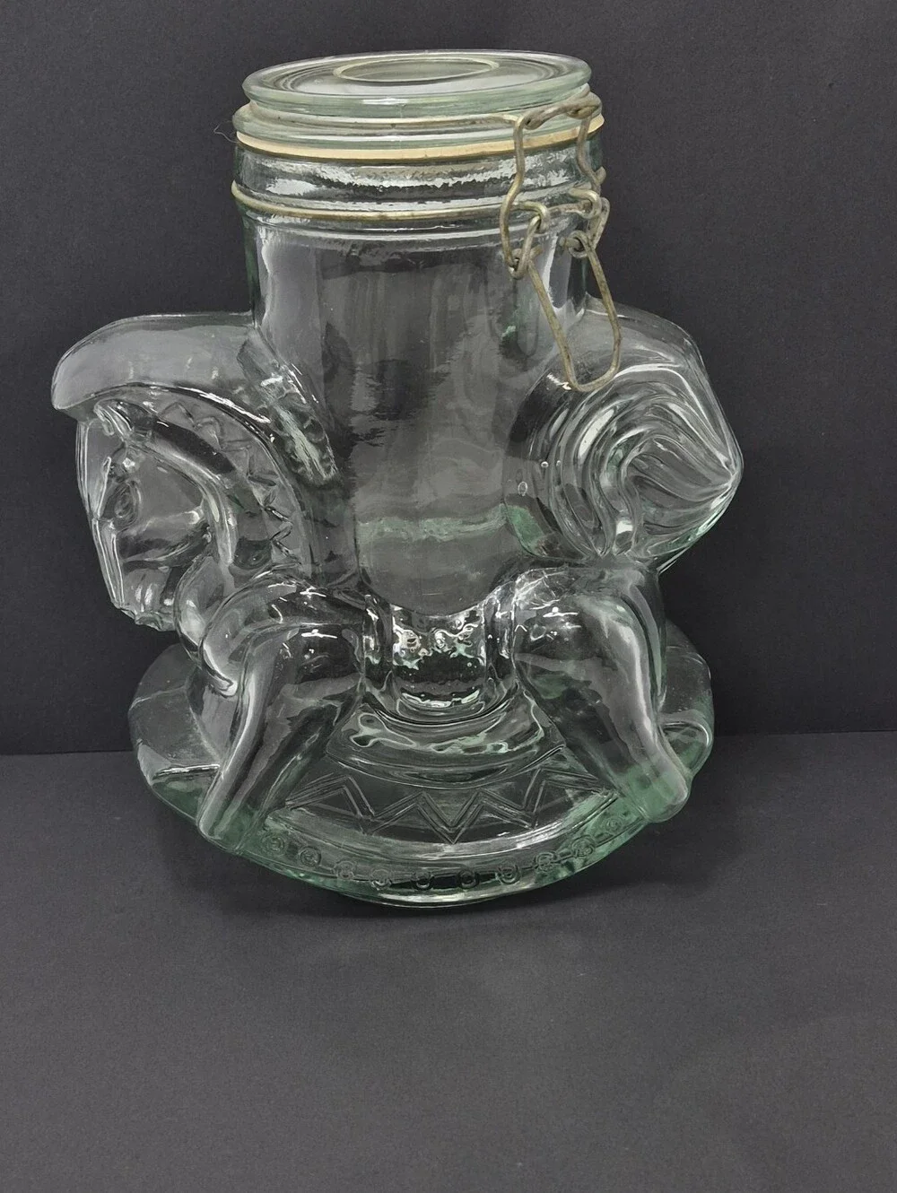 Large Vintage Glass Rocking Horse Hinged Jar